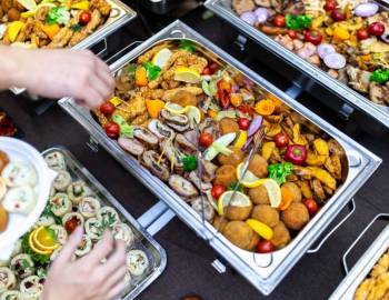 Trays of food laid out by a Hilton Head Island catering company